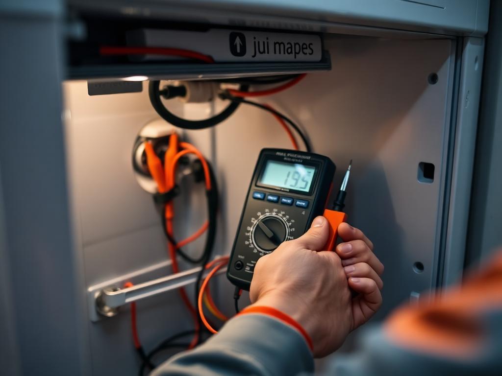 Technician using diagnostic tools while servicing a home appliance